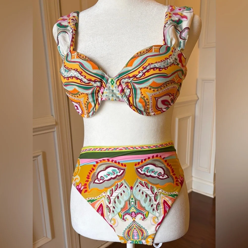 Antonio Milani Colorful Paisley Patterned Women's Bikini Set With Matching Cover